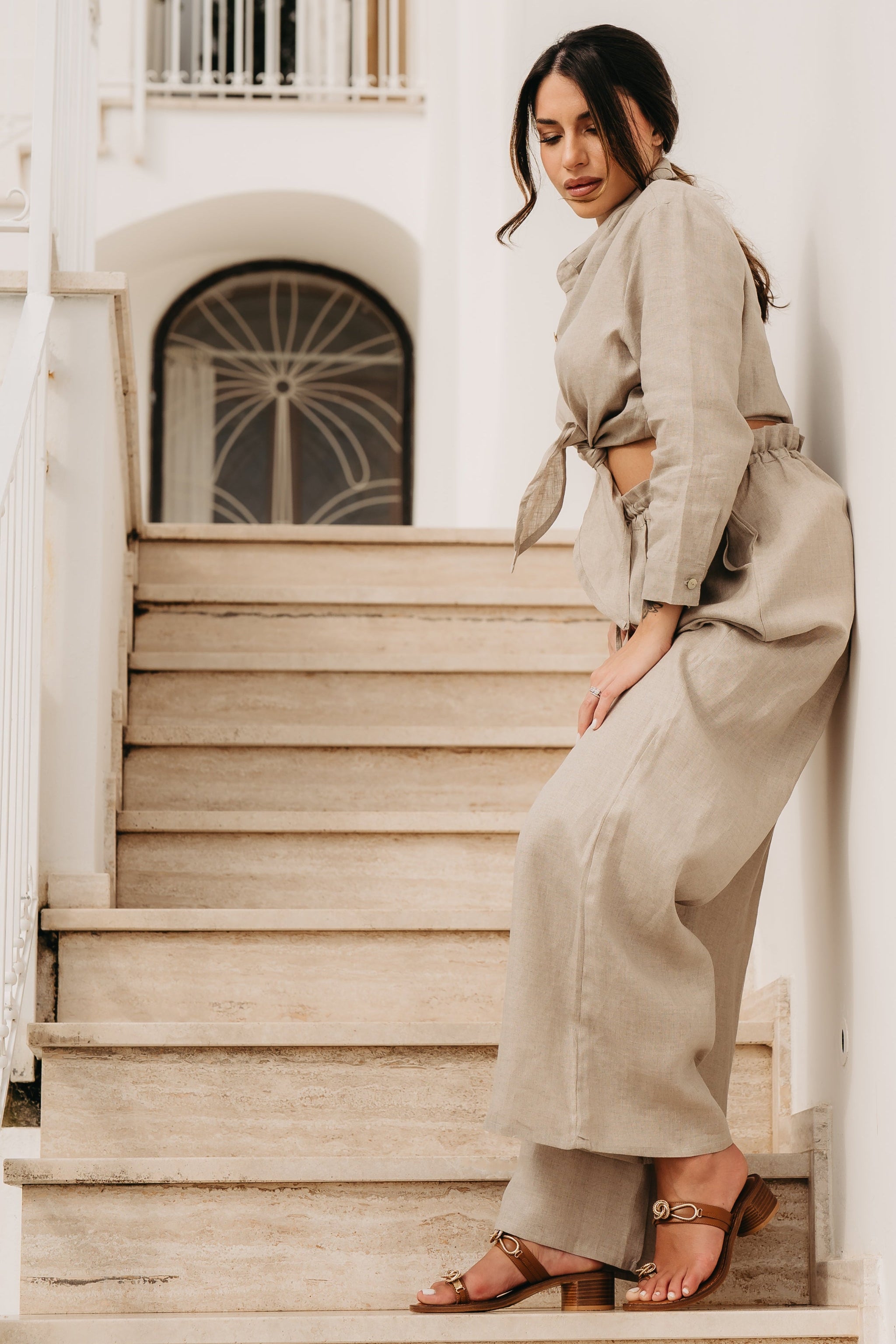 Completo Camicia Nodo Positano in Puro Lino Corda