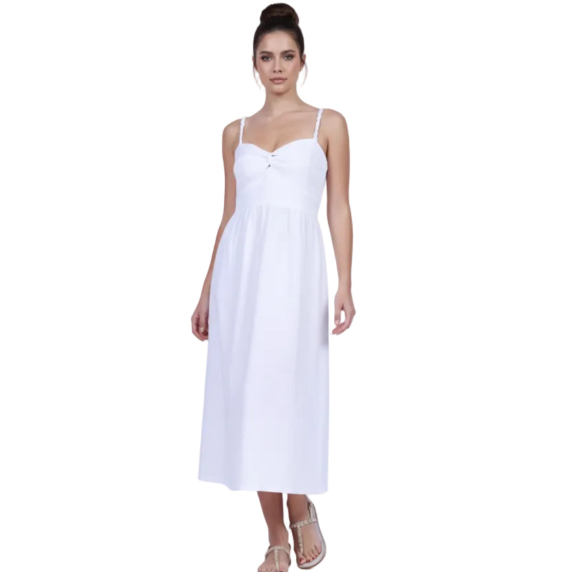 Abito Positano Lungo Audrey in Puro Lino Bianco (Taglia Unica)