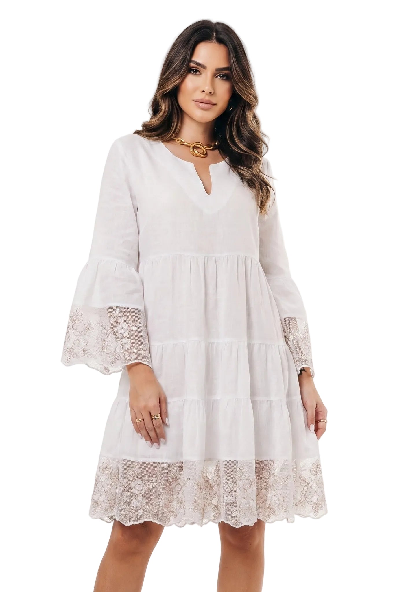 Abito Positano Corto Morgana in Puro Lino Bianco