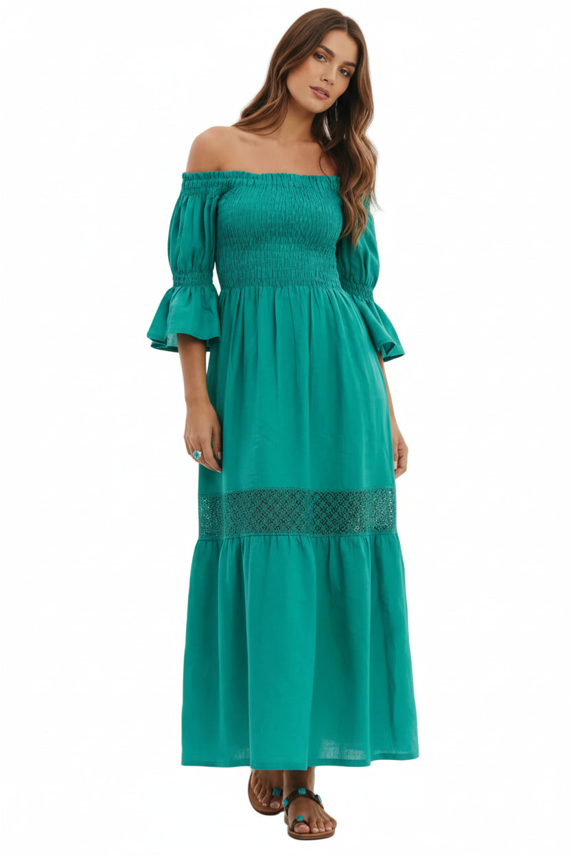 Abito Positano Lungo in Puro Lino Verde Smeraldo