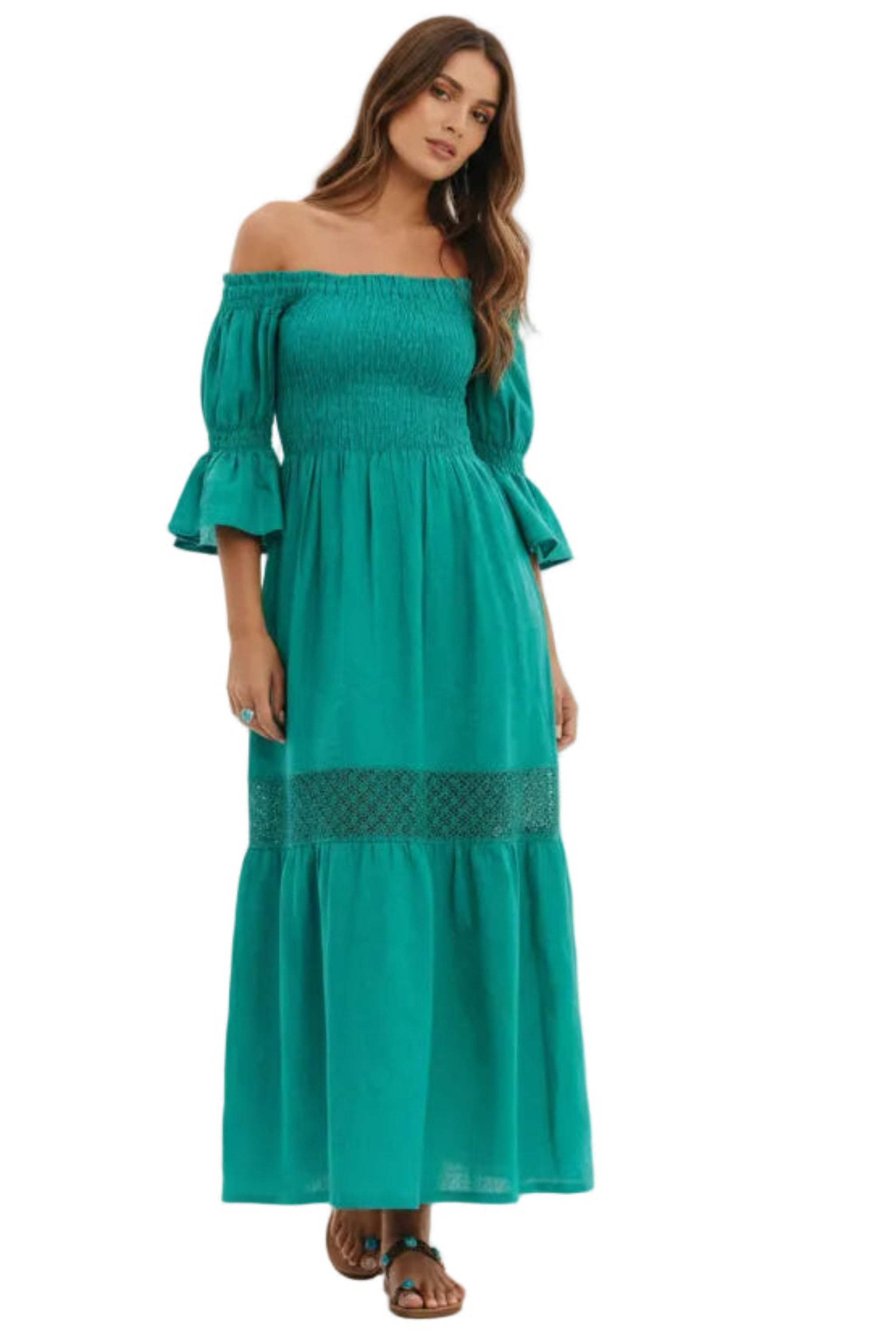 Abito Positano Lungo in Puro Lino Verde Smeraldo