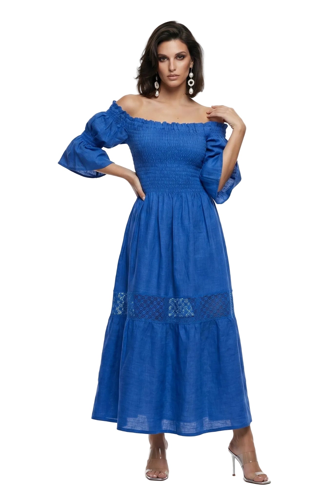 Positano Long Dress in Pure Emerald Green Linen