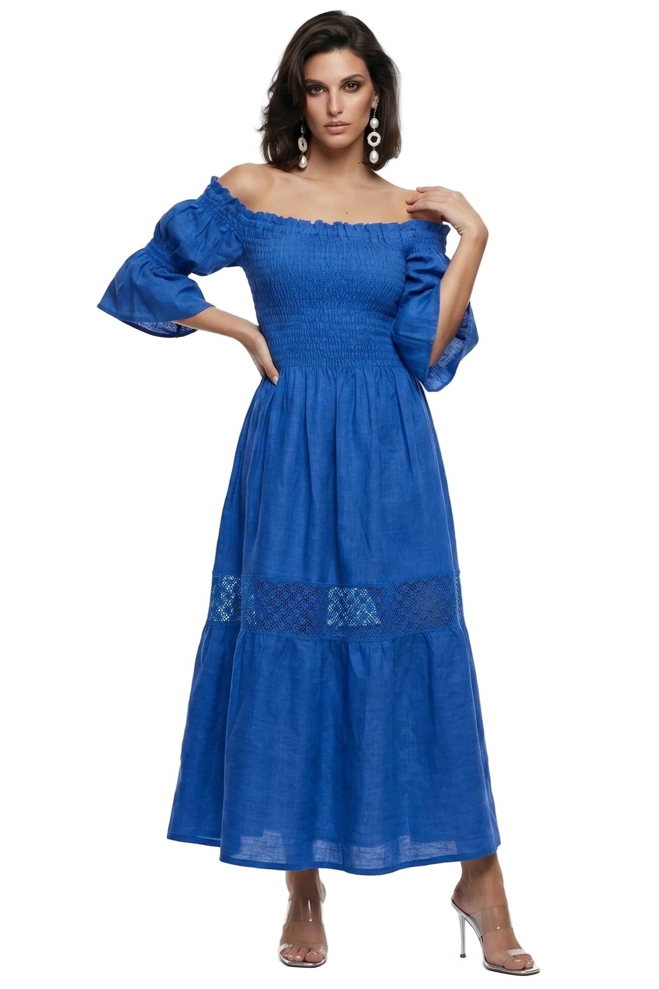 Positano Long Dress in Pure Emerald Green Linen