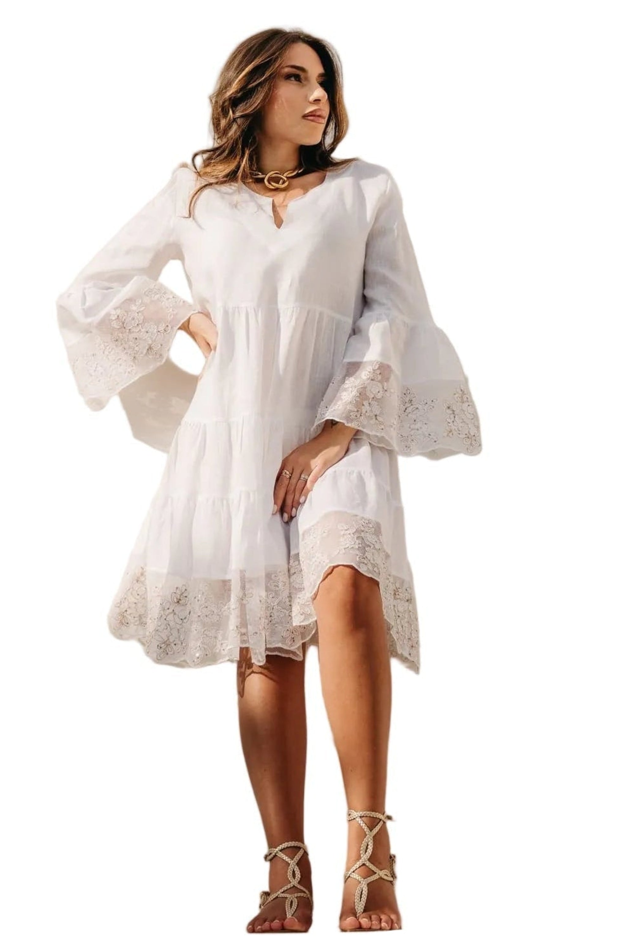 Abito Positano Corto Morgana in Puro Lino Bianco