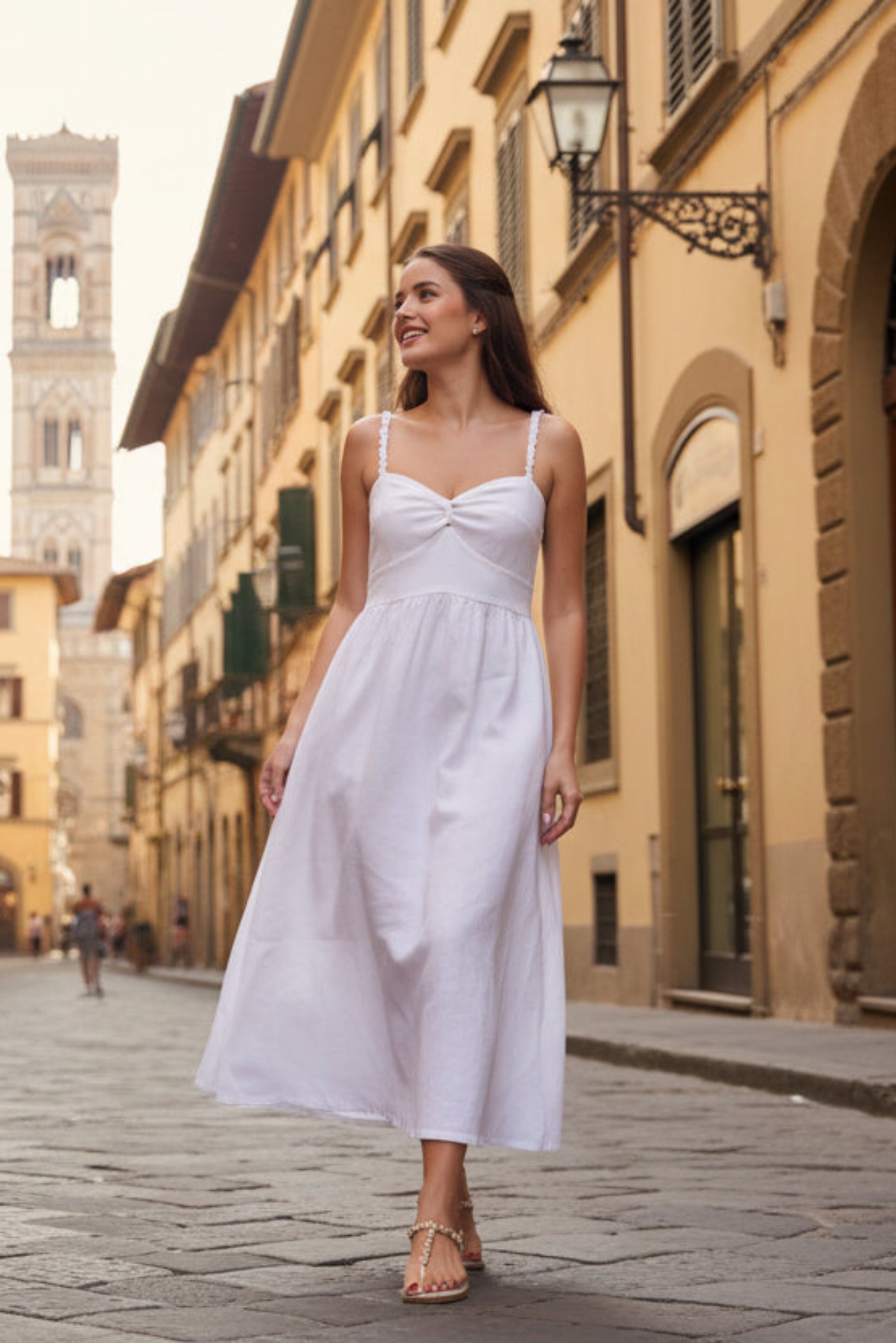 Abito Positano Lungo Audrey in Puro Lino Bianco