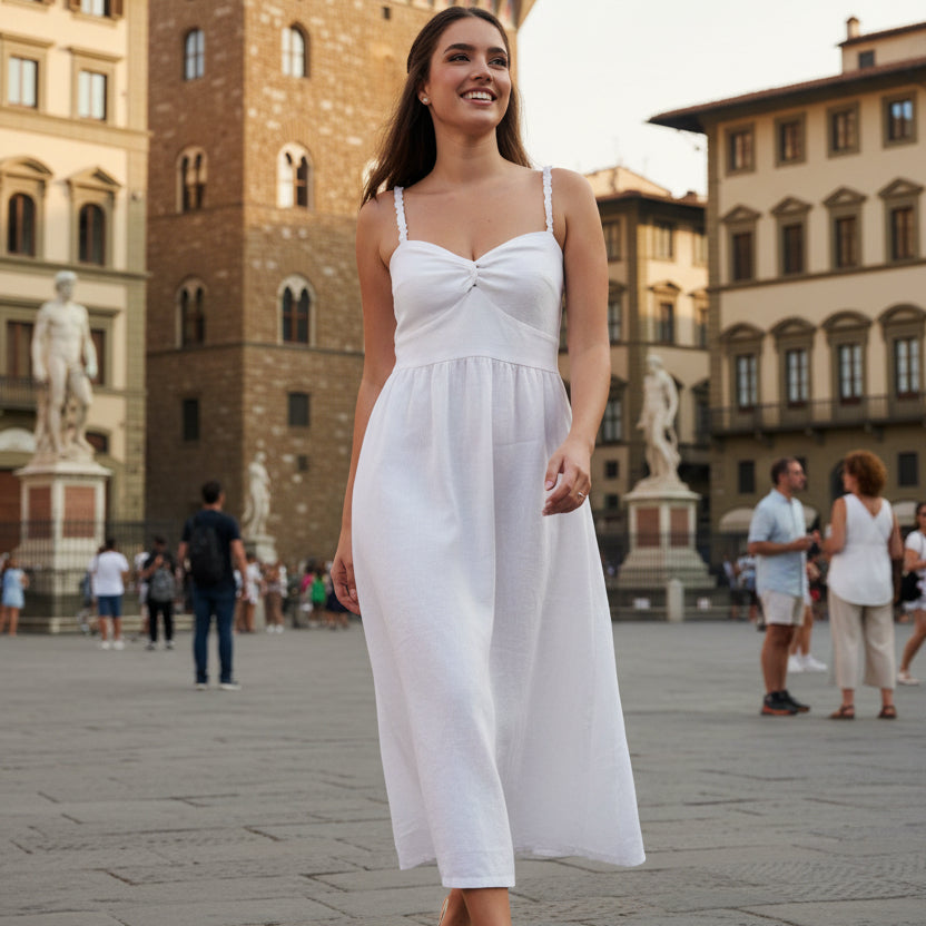 Abito Positano Lungo Audrey in Puro Lino Bianco (Taglia Unica)