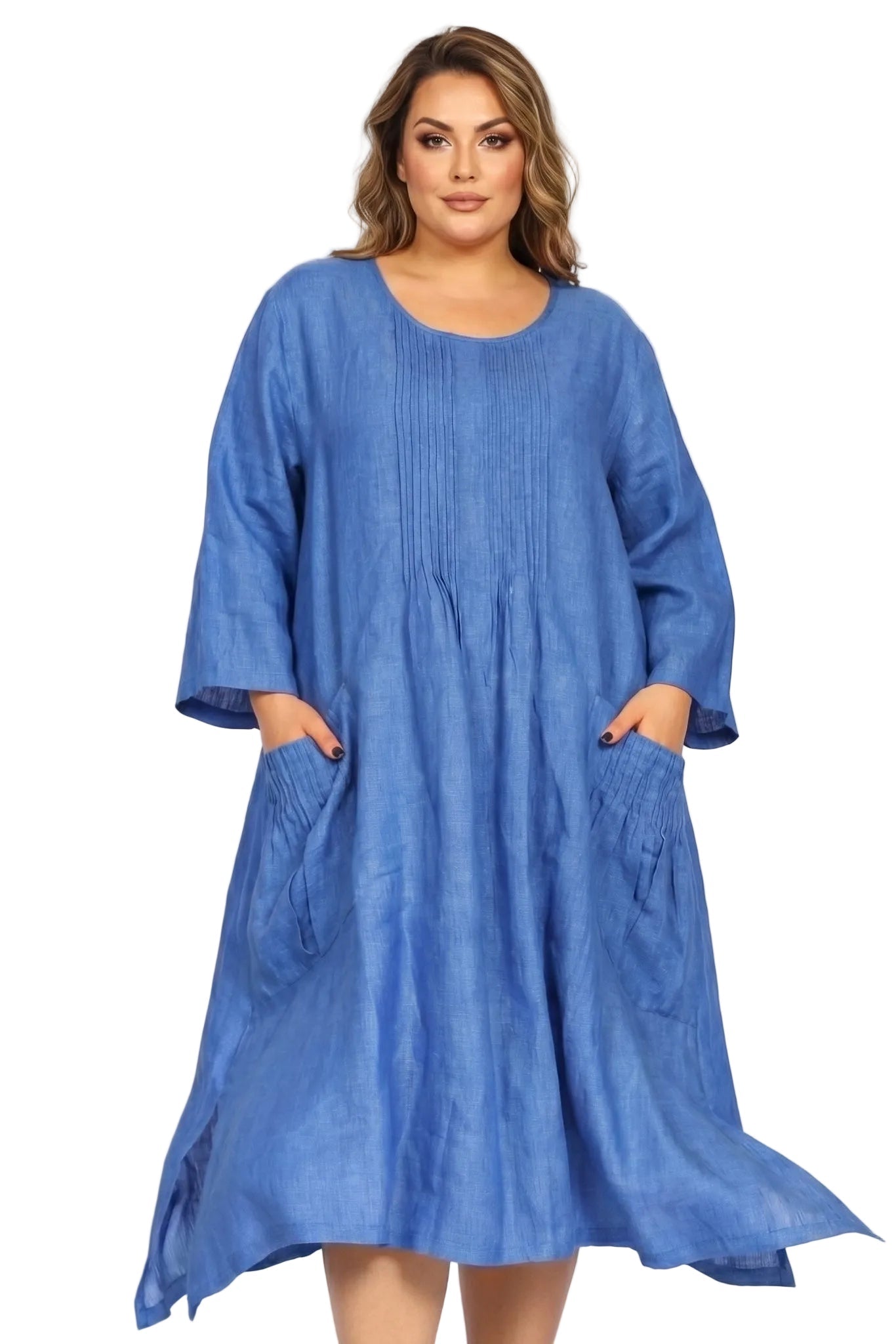 Camicione Positano Curvy Blue Royal in Puro Lino - Nanà Positano
