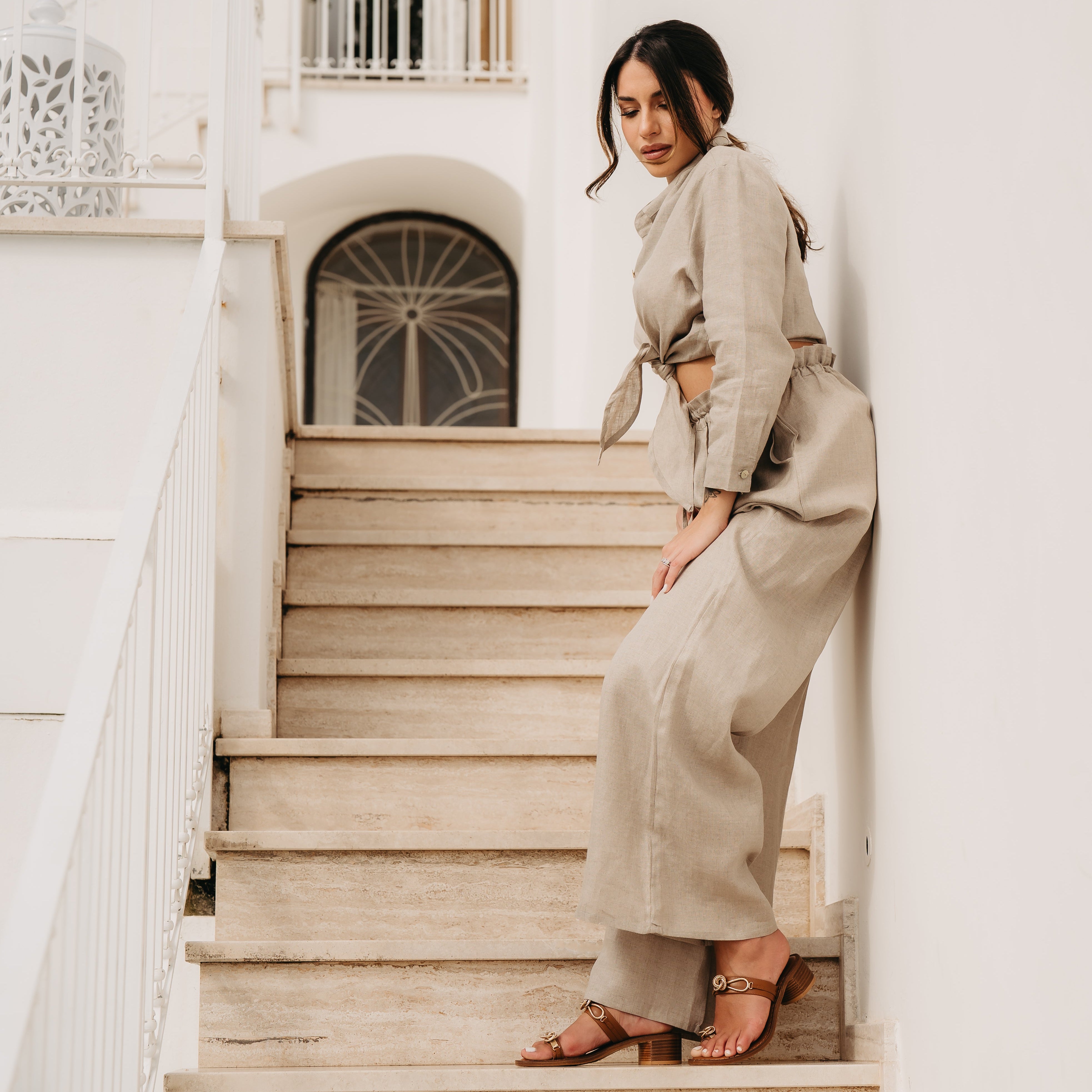 Completo Camicia Positano in Puro Lino Corda (Taglia Unica)