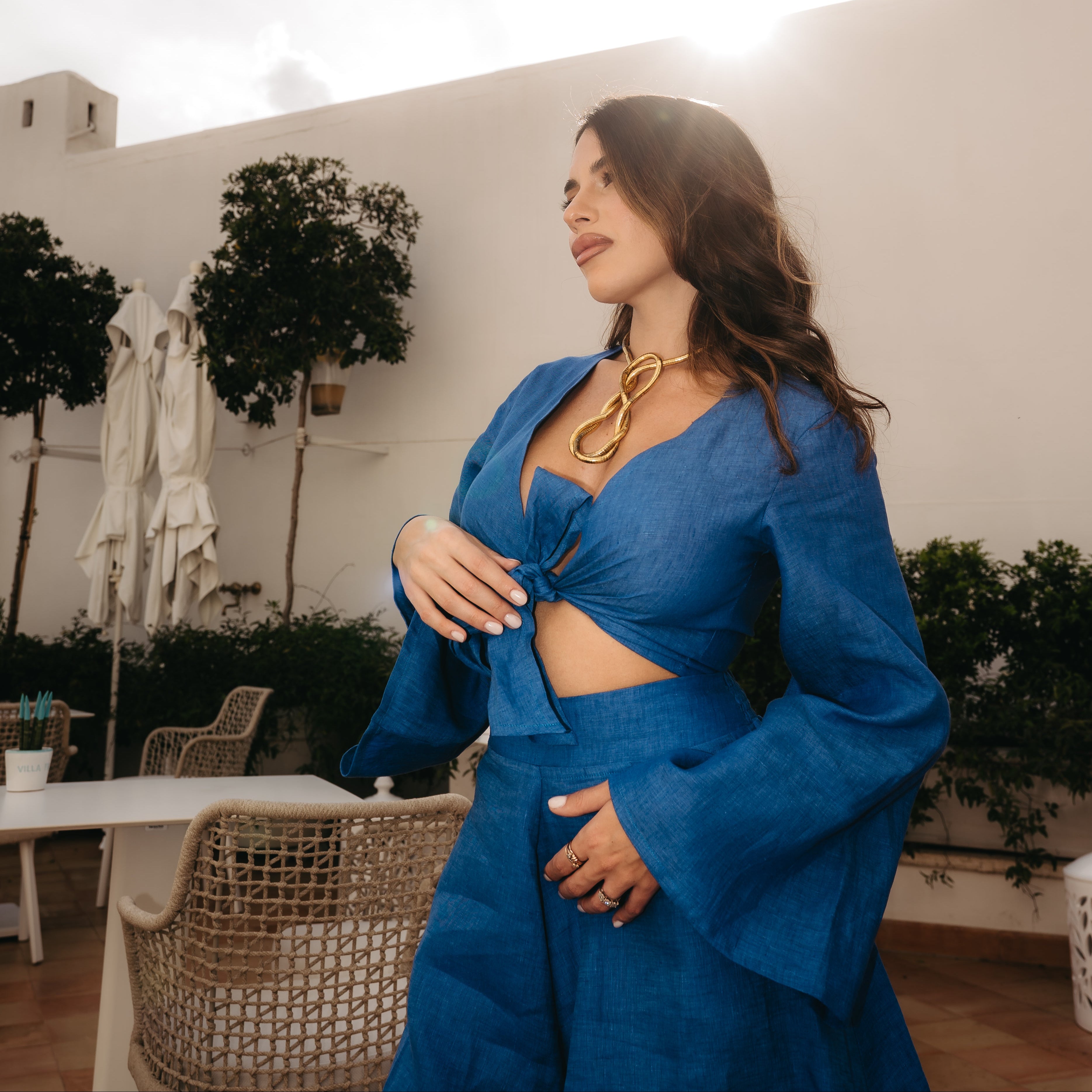 Completo Camicia Pantagonnellina in Puro Lino Blue Royal (Taglia Unica)