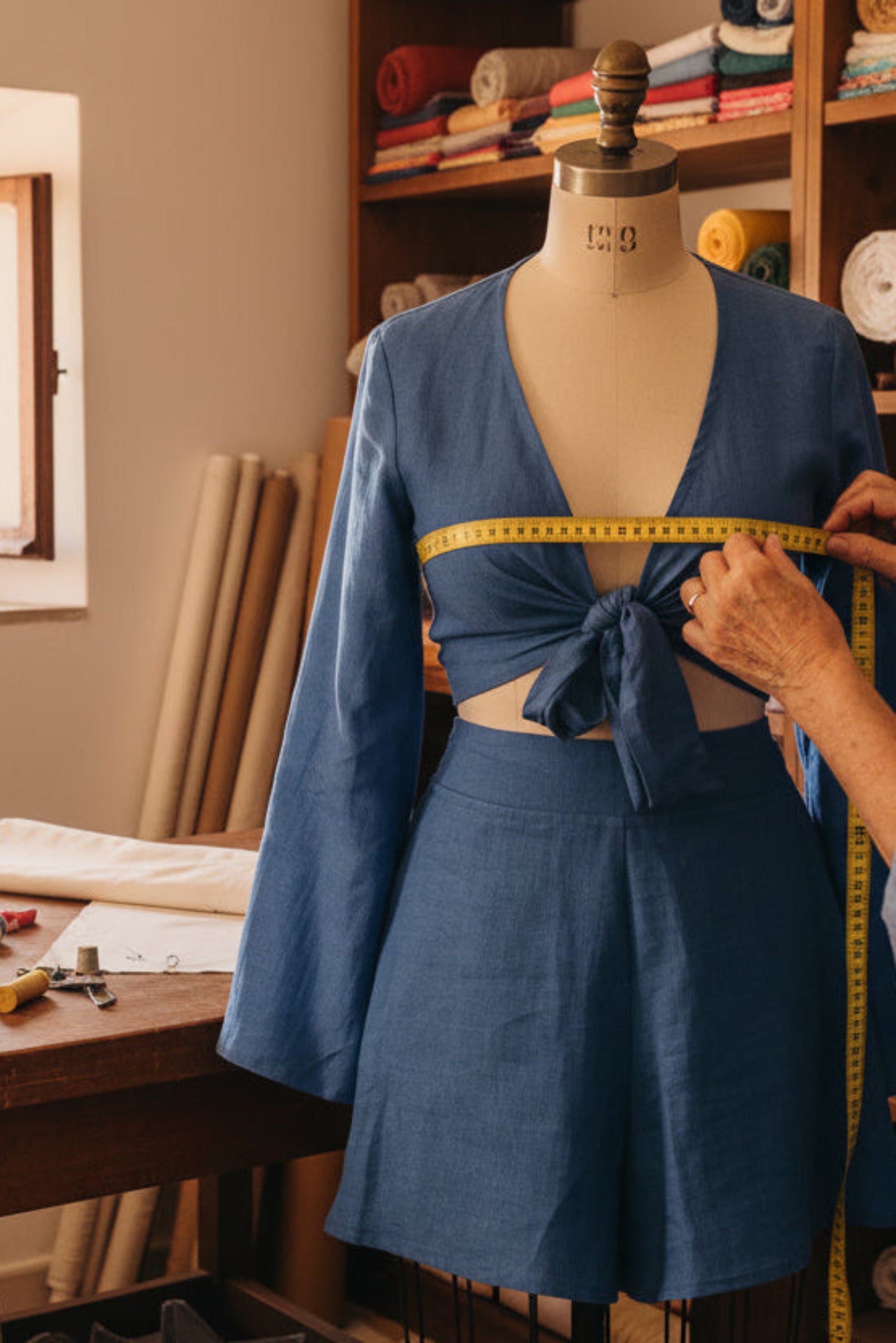 Completo Camicia Pantagonnellina Positano in Puro Lino Blue Royal