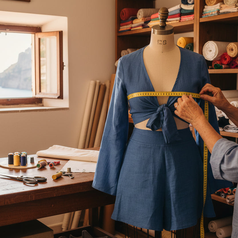 Completo Camicia Pantagonnellina in Puro Lino Blue Royal (Taglia Unica)