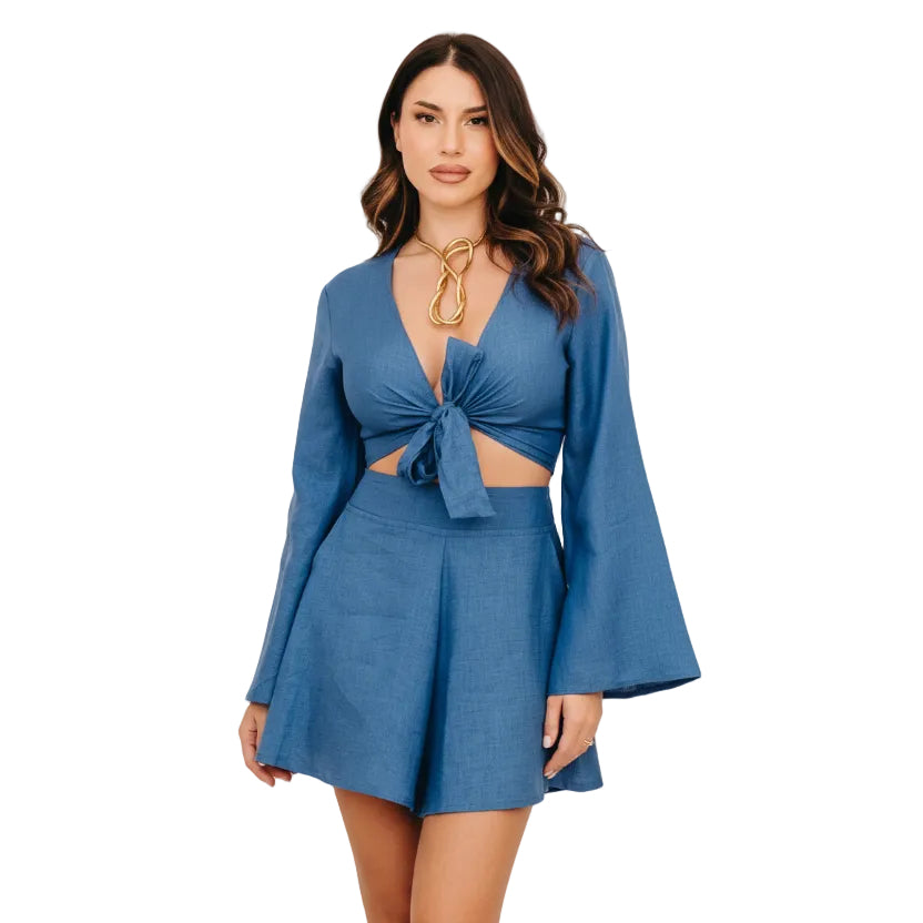 Completo Camicia Pantagonnellina in Puro Lino Blue Royal (Taglia Unica)