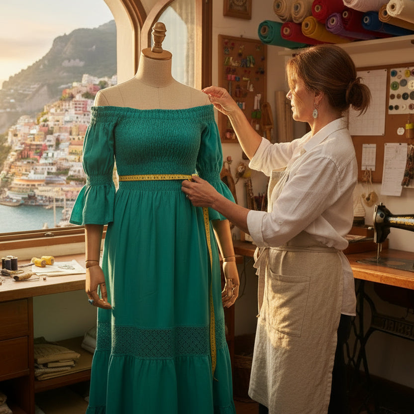 Abito Positano Lungo in Puro Lino Verde Smeraldo (Taglia Unica)