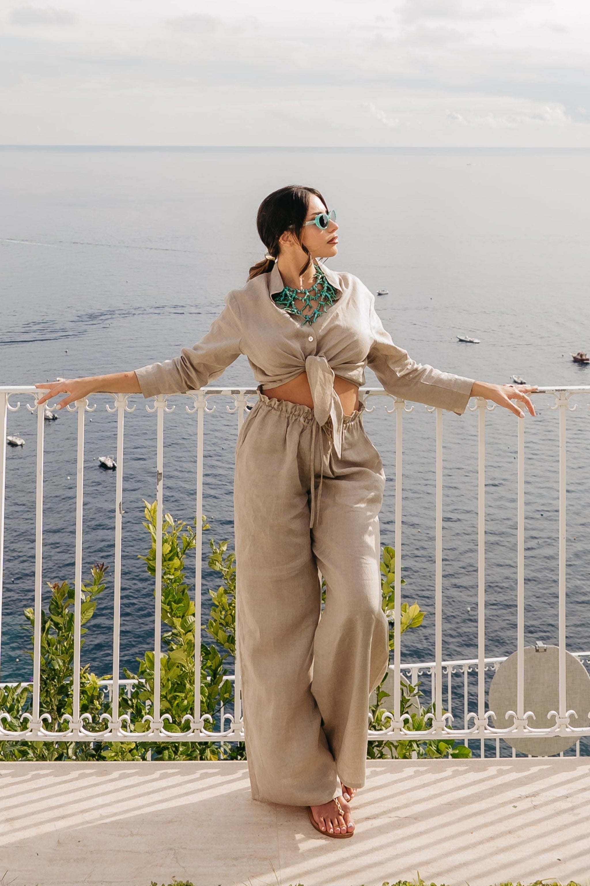 Completo Camicia Nodo Positano in Puro Lino Corda - Nanà Positano