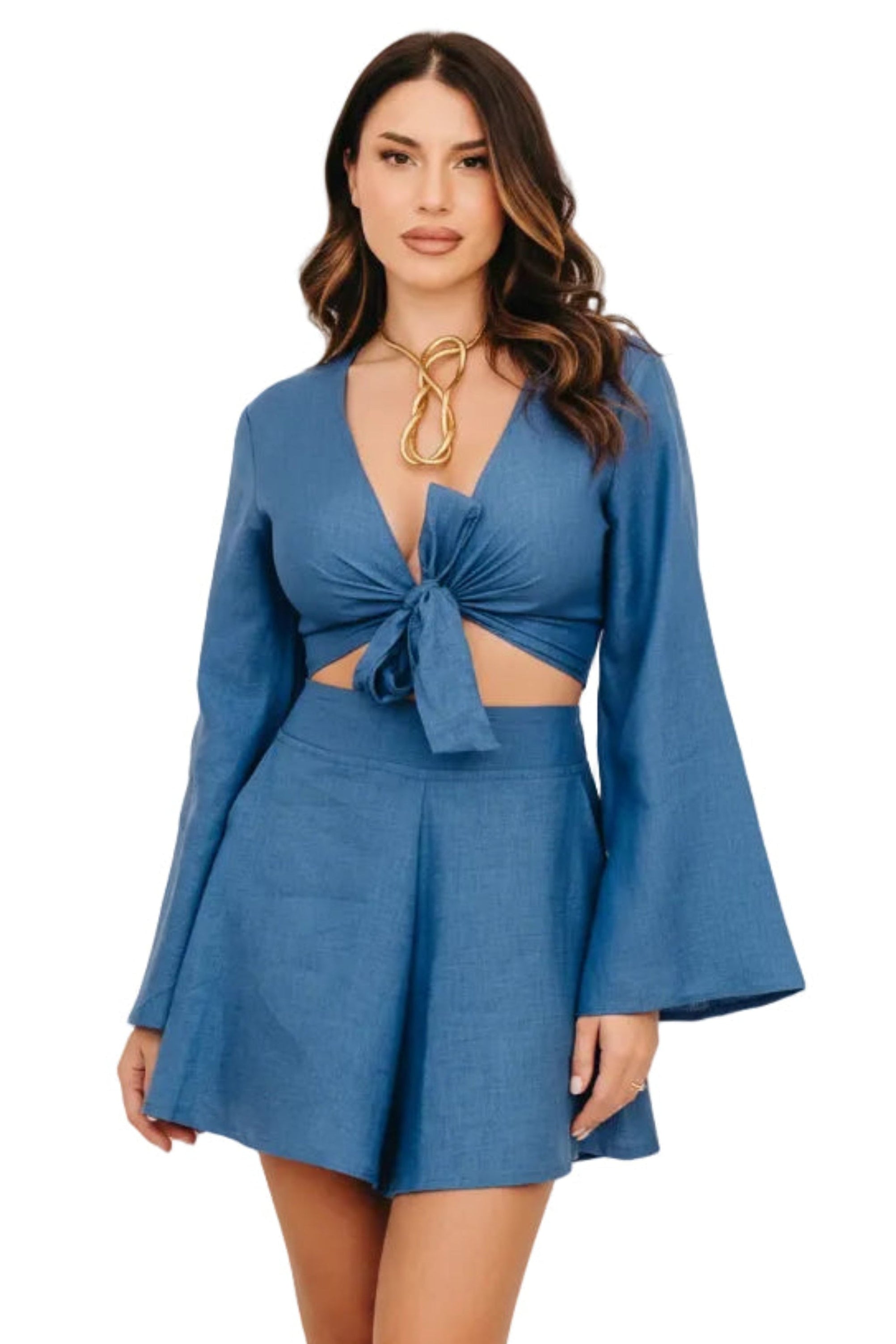 Completo Camicia Pantagonnellina Positano in Puro Lino Blue Royal - Nanà Positano | Sandali Artigianali Made In Positano